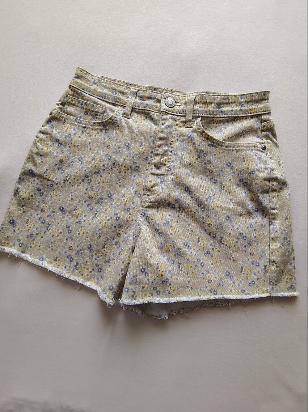LC Lauren Conrad Yellow Floral High-Rise Denim Shorts